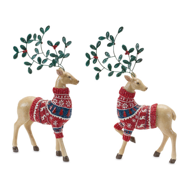 Mistletoe Antler Deer Figurine (Set of 2) - 86297