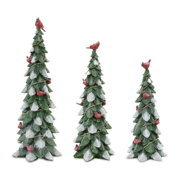 Frosted Cardinal Pine Tree (Set of 3) - 86334
