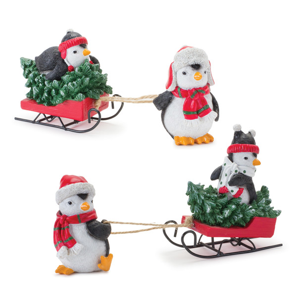 Playful Penguins with Sled Figurine (Set of 2) - 86432