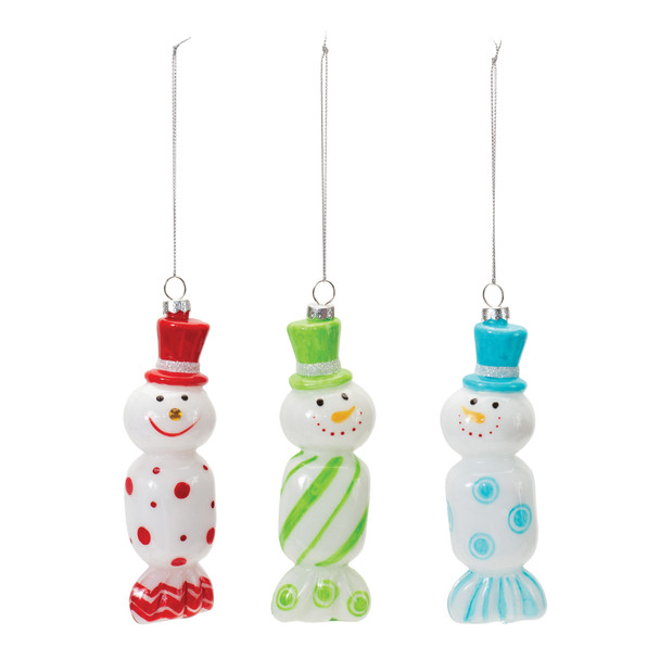 Glass Snowman Candy Ornament (Set of 12) - 86478