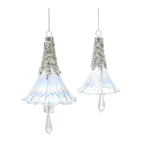 Beaded Irredescent Glass Bell Ornament (Set of 6) - 86506