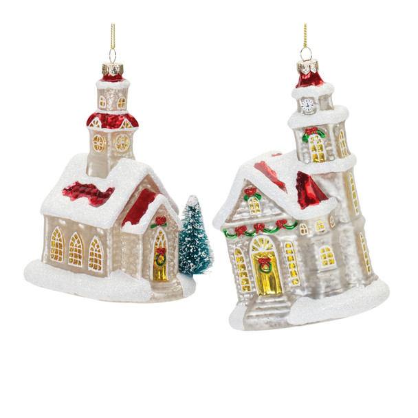 Glittered Glass Church Ornament (Set of 6) - 86564