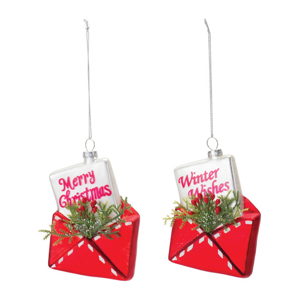 Glittered Glass Santa Letter Ornament (Set of 12) - 86595