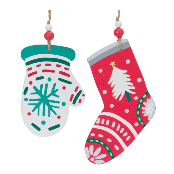 Wood Mitten and Stocking Ornaments (Set of 12) - 86660