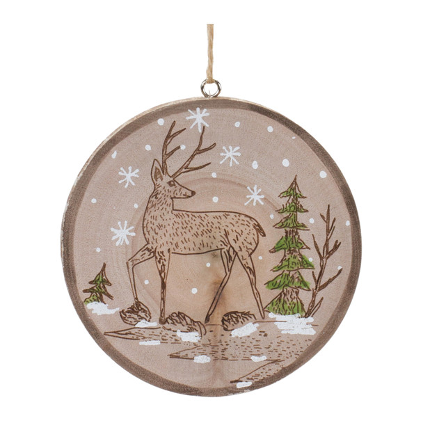 Wood Deer Tree Disc Ornament (Set of 12) - 86744