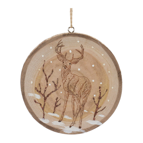 Wood Deer Tree Disc Ornament (Set of 12) - 86744