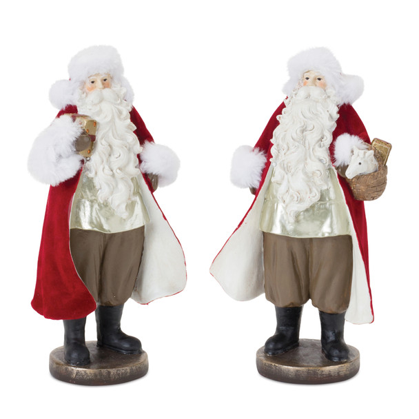 Flocked Santa Figurine with Toy Accents (Set of 2) - 86811