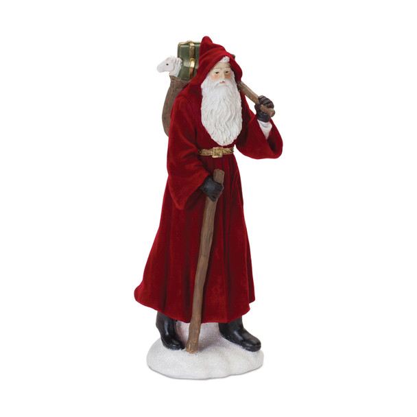 Flocked Santa Figurine with Hood and Staff (Set of 2) - 86812