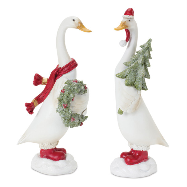 Holiday Goose Figurine with Wreath and Tree Accent (Set of 2) - 86833