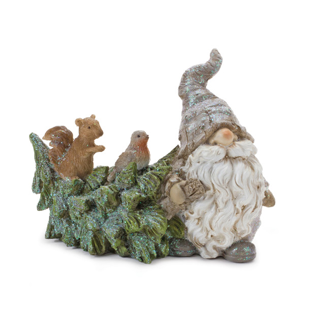 Pine Tree Trunk Gnome with Woodland Animals (Set of 2) - 86838