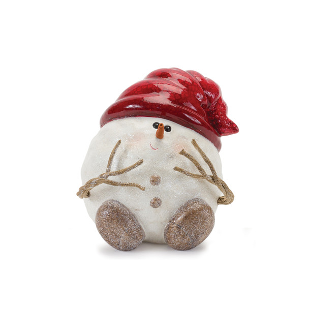 Terra Cotta Snowman with Santa Hat Figurine (Set of 3) - 86840