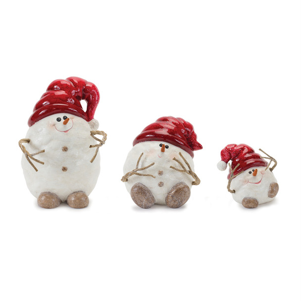 Terra Cotta Snowman with Santa Hat Figurine (Set of 3) - 86840