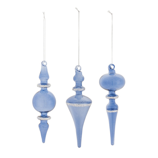 Blue Glass Finial Drop Ornament (Set of 12) - 86905