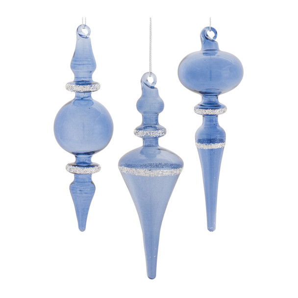 Blue Glass Finial Drop Ornament (Set of 12) - 86905