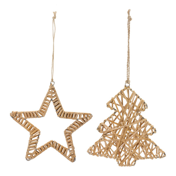 Woven Rattan Star and Tree Ornament (Set of 12) - 86914