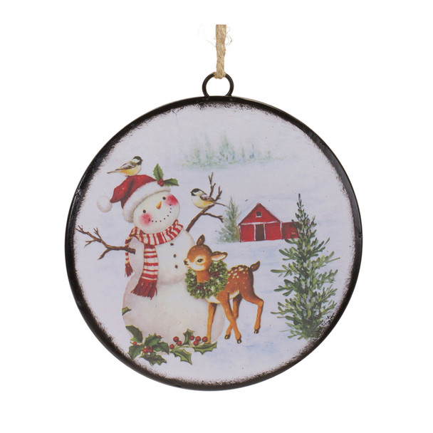 Woodland Snowman Disc Ornament (Set of 12) - 87078