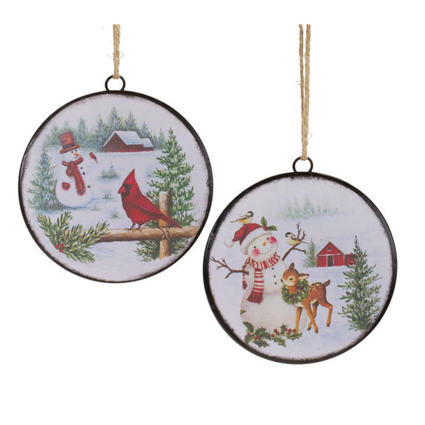 Woodland Snowman Disc Ornament (Set of 12) - 87078