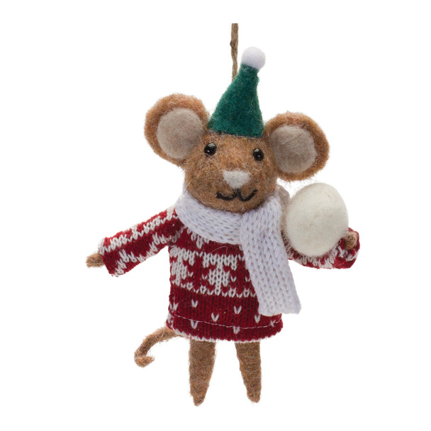 Wool Mouse with Sweater Ornament (Set of 12) - 87238