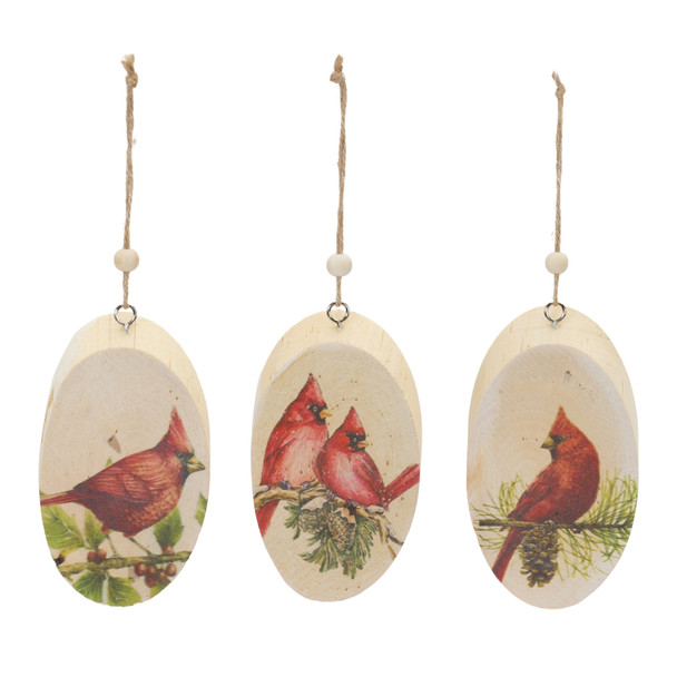 Wood Cardinal Bird Tree Disc Ornament (Set of 24) - 87242