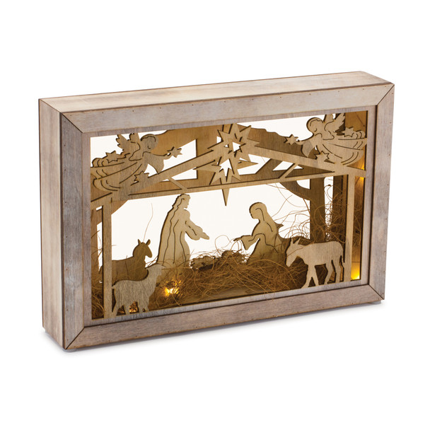 Cut Out Wood Nativity Scene with LED Lights 12"L - 87245