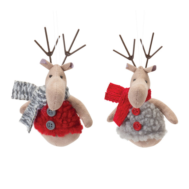 Plush Deer with Sweater Ornament (Set of 12) - 87262