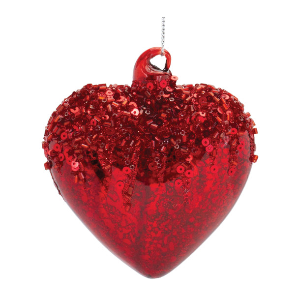 Sequined Glass Heart Ornament (Set of 4) - 87312