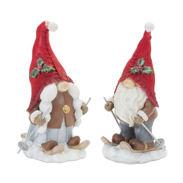 Winter Gnome on Skis Figurine (Set of 2) - 87376