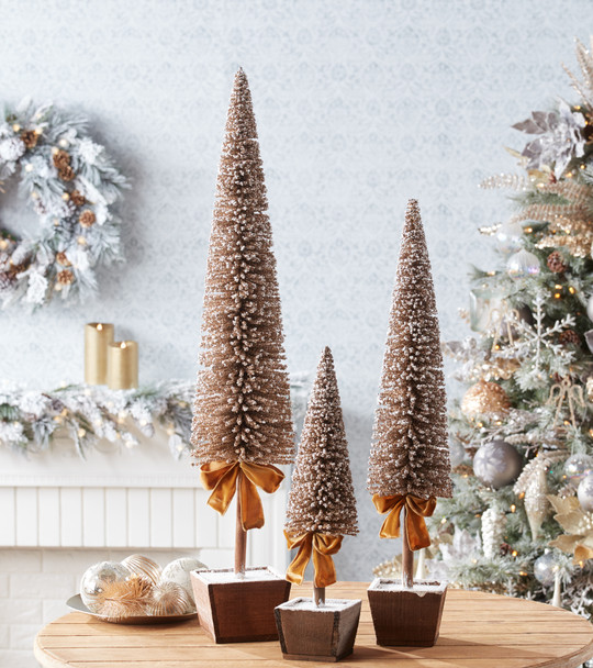 Potted Bottle Brush Pine Tree (Set of 3) - 87414