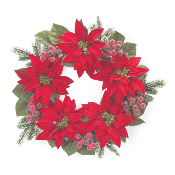 Poinsettia Flower Pine Wreath 24.5"D - 87427