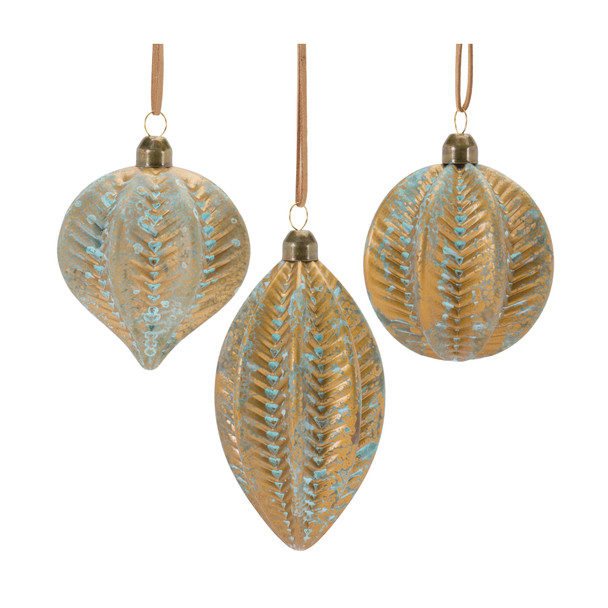 Distressed Ribbed Glass Ornament (Set of 12) - 87472