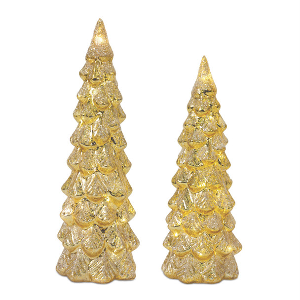 LED Glittered Glass Tree Decor (Set of 2) - 87496