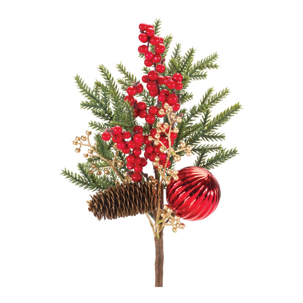 Pine Spray w/Berry & Ornament (Set of 2) - 87511
