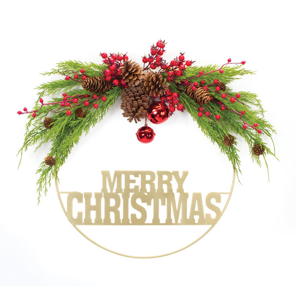 Merry Christmas Pine Half Wreath 21"D - 87538