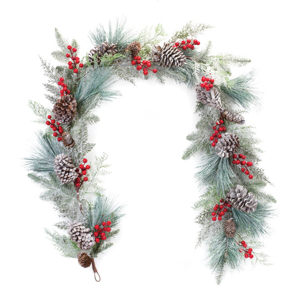 Frosted Pine Cone Berry Garland 6'L - 87551