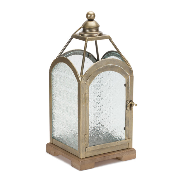 Pewter Metal Lantern with Ornate Glass 16"H - 87575