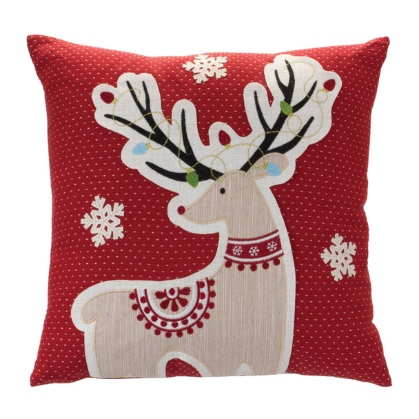 Embroidered Reindeer Throw Pillow 16"SQ - 87598