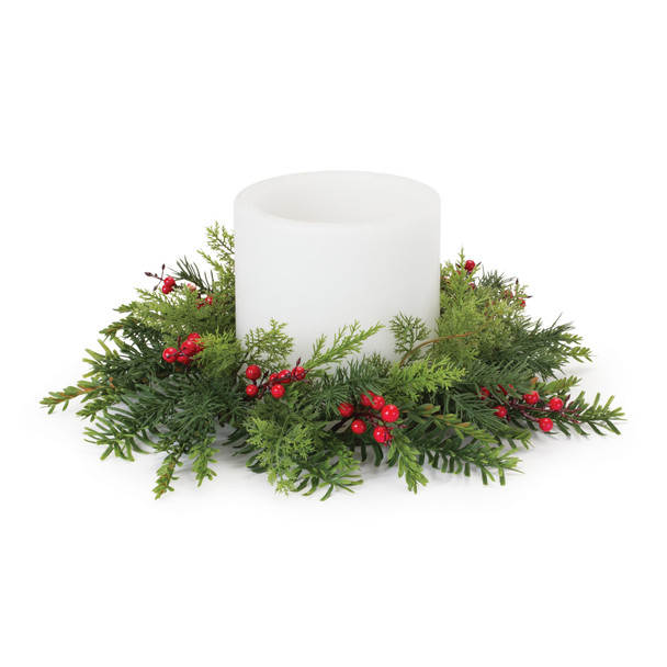 Mixed Pine Berry Candle Ring 15"D - 87615