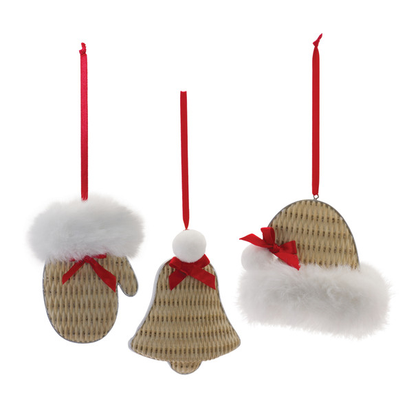 Cozy Mitten Hat and Bell Ornament (Set of 12) - 87636