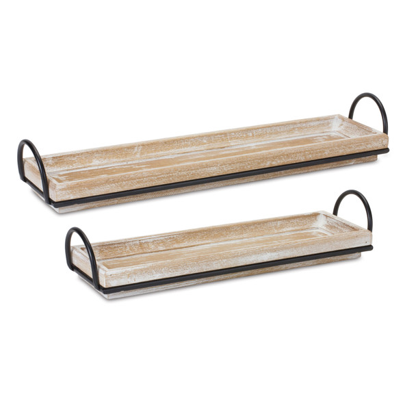 Decorative Wooden Tray with Handles (Set of 2) - 88162