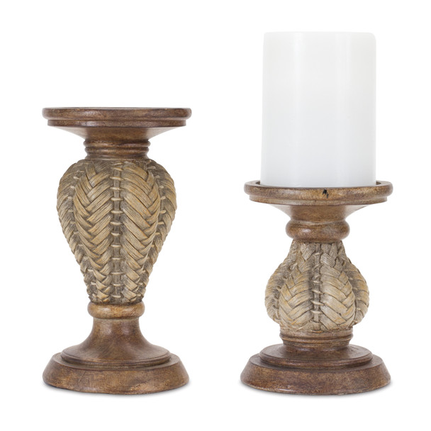 Woven Wood Design Candle Holder (Set of 2) - 88263