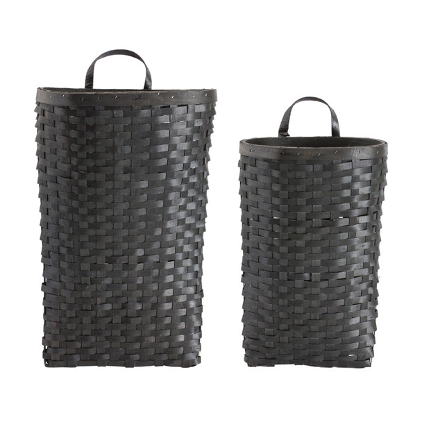 Black Woven Wood Wall Basket (Set of 2) - 88272