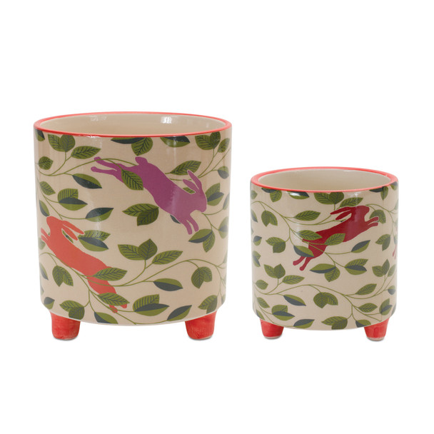 Footed Rabbit Pattern Planter (Set of 2) - 88277