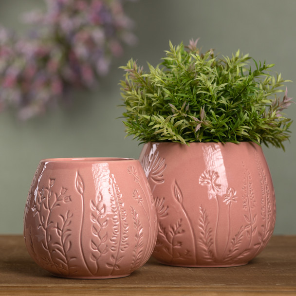 Floral Etched Ceramic Planter (Set of 2) - 88311
