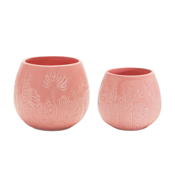 Floral Etched Ceramic Planter (Set of 2) - 88311