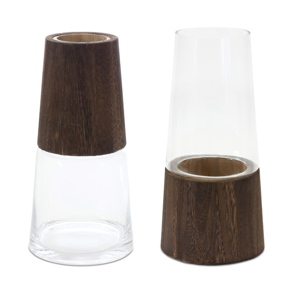 Tapered Glass Vase with Wood Accent (Set of 2) - 88715