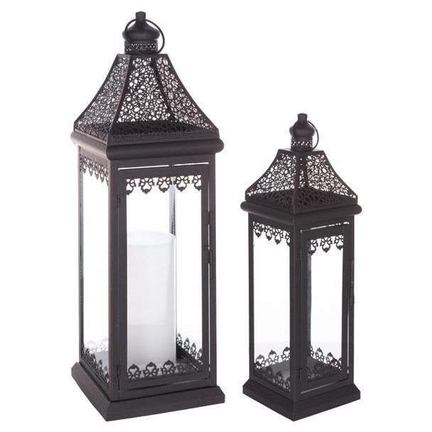 Ornate Lantern with Punched Metal Accents (Set of 2) - 88763