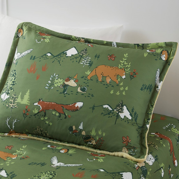 Green Forest Animals Plush Comforter Set AND Decorative Pillow