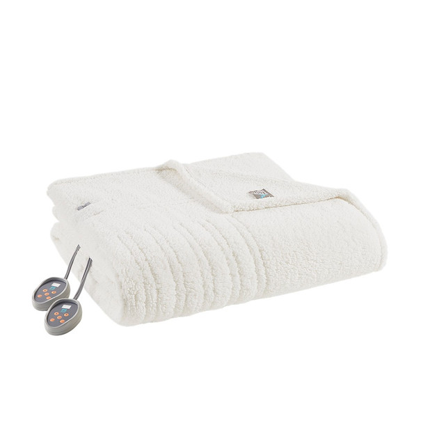  Cozy Ivory Sherpa Electric Heated Plush Blanket