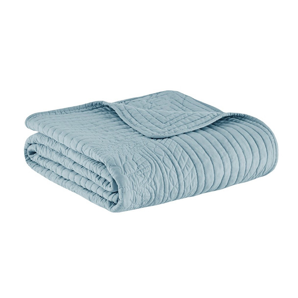 6pc Blue Scalloped Edges Quilted Daybed Set AND Decorative Pillow