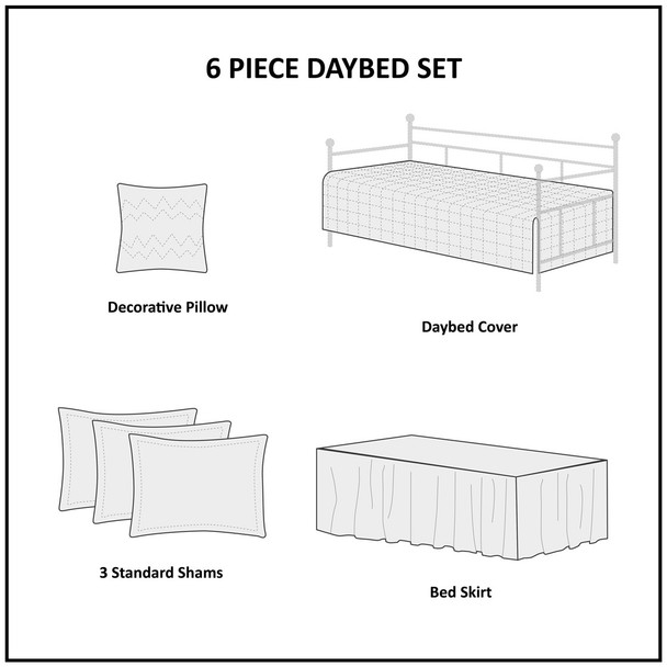 6pc Blue Scalloped Edges Quilted Daybed Set AND Decorative Pillow